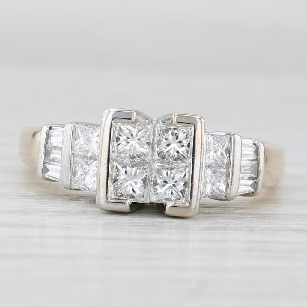 1.42ctw Princesse Bague de fiançailles or jaune blanc 14k Taille 9.75 Bon état - En vente à McLeansville, NC