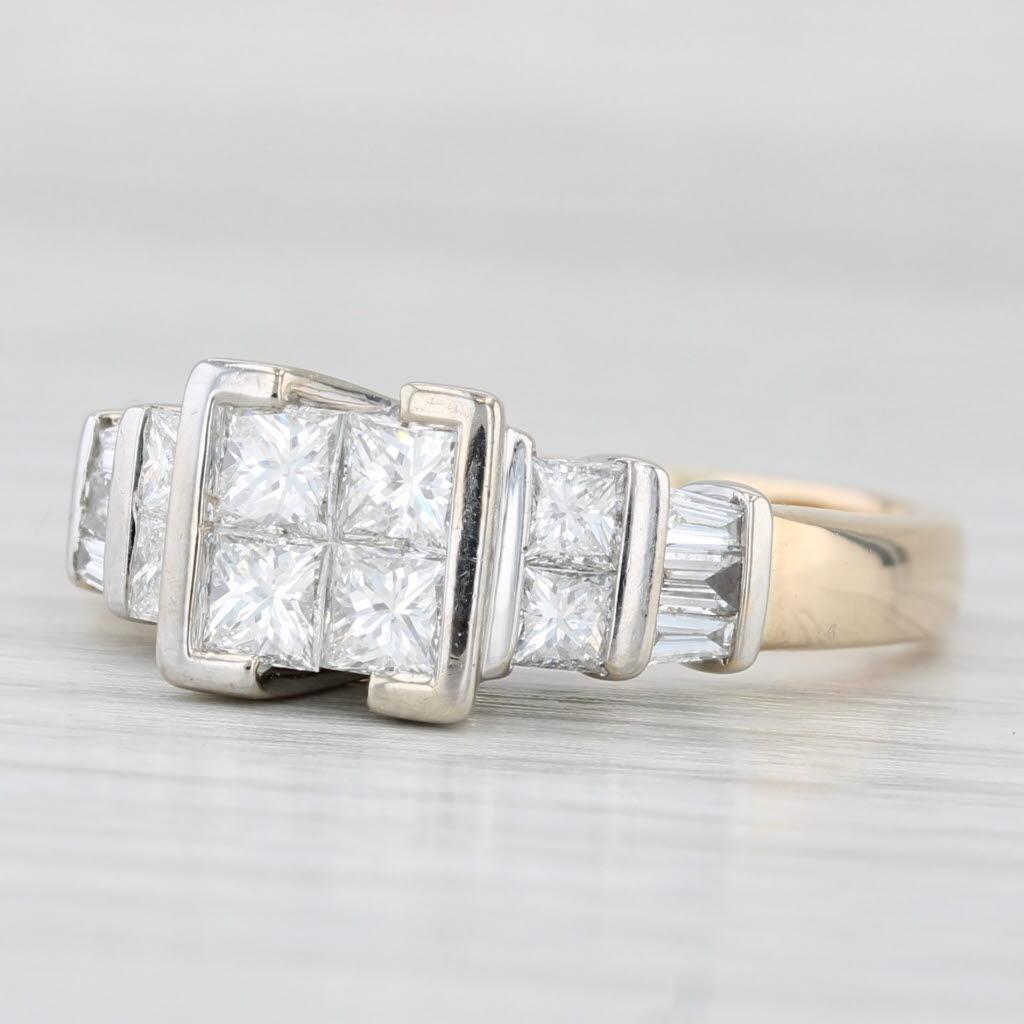 1.42ctw Princesse Bague de fiançailles or jaune blanc 14k Taille 9.75 en vente 1