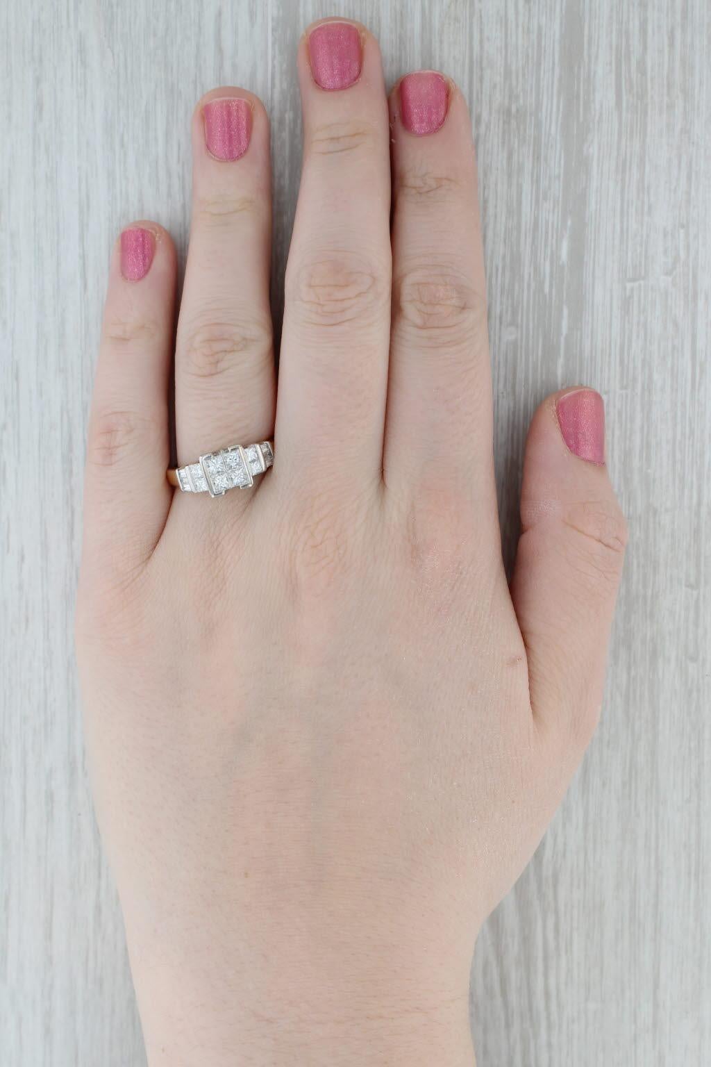 1.42ctw Princesse Bague de fiançailles or jaune blanc 14k Taille 9.75 en vente 4