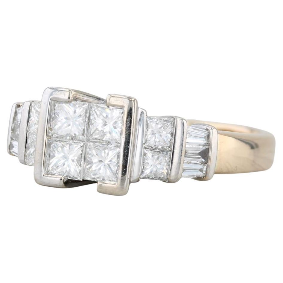 Anello di fidanzamento con diamante principessa da 1,42 carati in oro giallo bianco 14k, misura 9,75