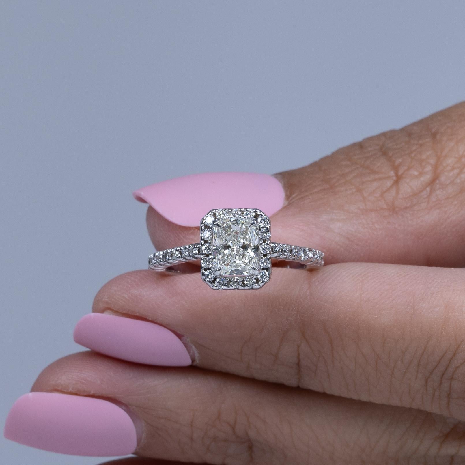 1,42 Karat Strahlenschliff Diamant-Halo-Verlobungsring aus 14 Karat Weißgold mit GIA 4