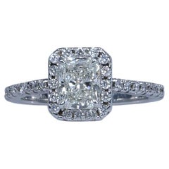 1,42 Karat Strahlenschliff Diamant-Halo-Verlobungsring aus 14 Karat Weißgold mit GIA