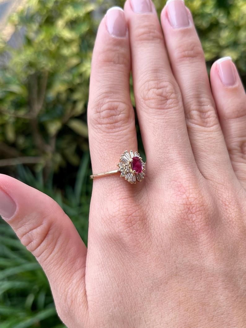 1.42tcw 14K Rubellite Tourmaline & Diamond Ballerina Ring Cushion-Oval Gold Ring In New Condition For Sale In Jupiter, FL
