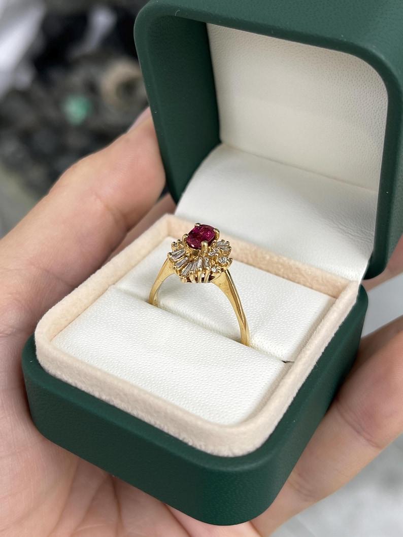 1.42tcw 14K Rubellite Tourmaline & Diamond Ballerina Ring Cushion-Oval Gold Ring For Sale 2