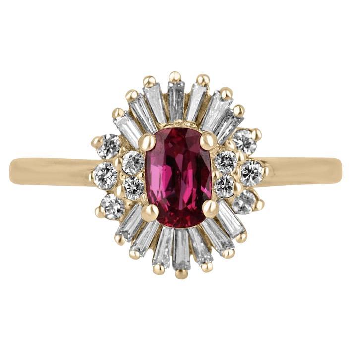 1.42tcw 14K Rubellite Tourmaline & Diamond Ballerina Ring Cushion-Oval Gold Ring For Sale