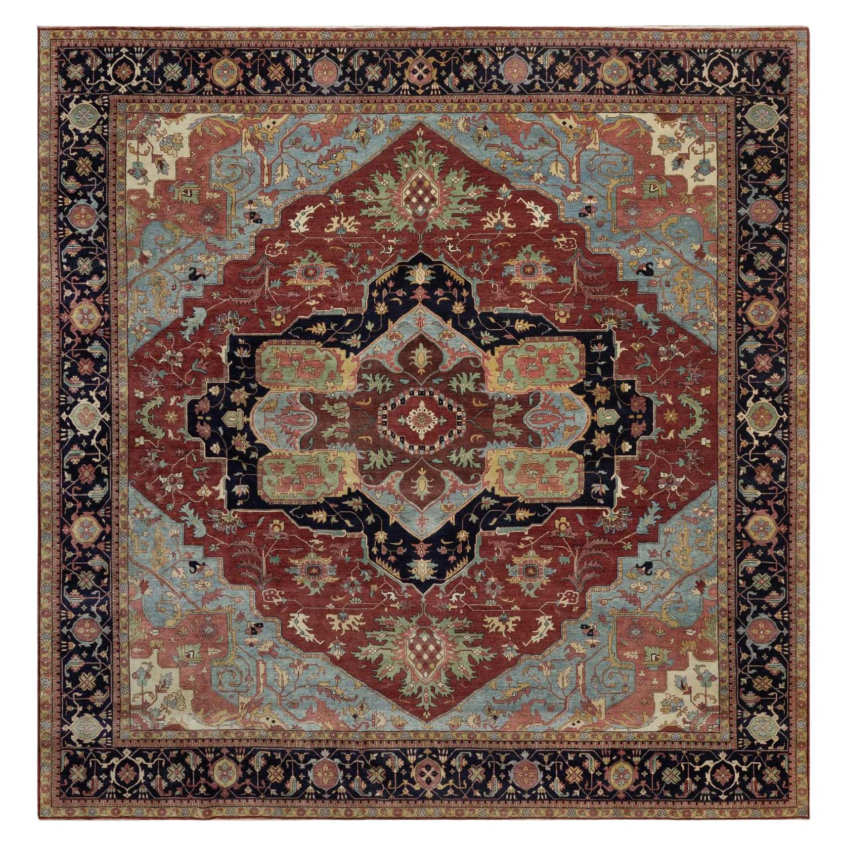 14
2 "x14
2" Roter handgeknüpfter Wollteppich, antikisiert, feiner Heriz Re-Creation Square Teppich