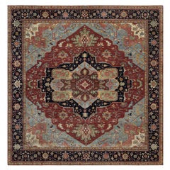 14
2 "x14
2" Roter handgeknüpfter Wollteppich, antikisiert, feiner Heriz Re-Creation Square Teppich