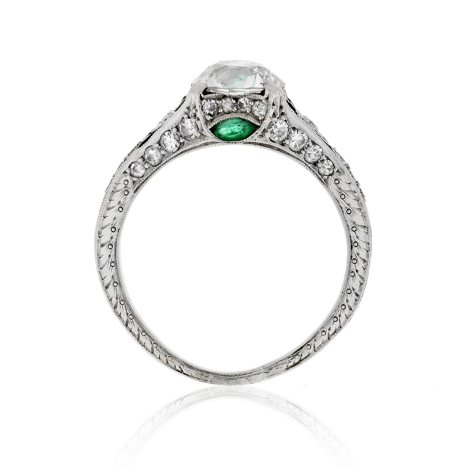 1.43 Carat Circular Brilliant Cut Diamond Platinum Art Deco Engagement Ring In Good Condition In New York, NY