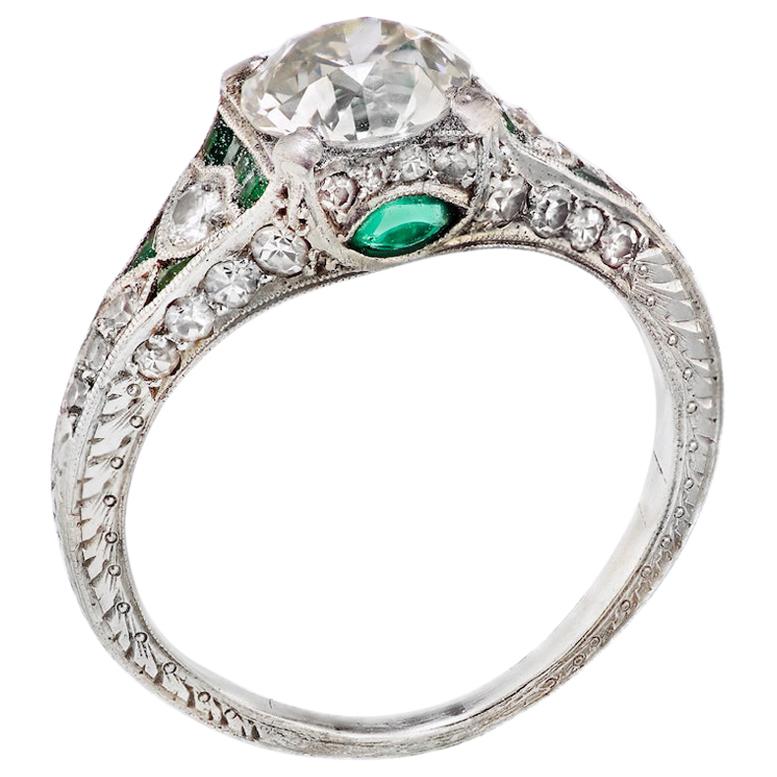1.43 Carat Circular Brilliant Cut Diamond Platinum Art Deco Engagement Ring