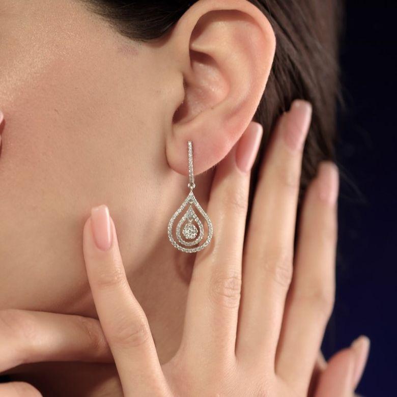 Rough Cut 1.43 Carat Dangling Teardrop Diamond Earrings For Sale