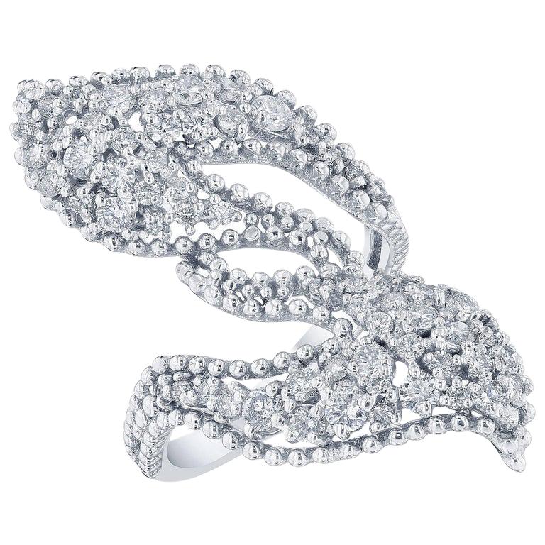 1.43 Carat Diamond 14 Karat White Gold Cocktail Ring For Sale