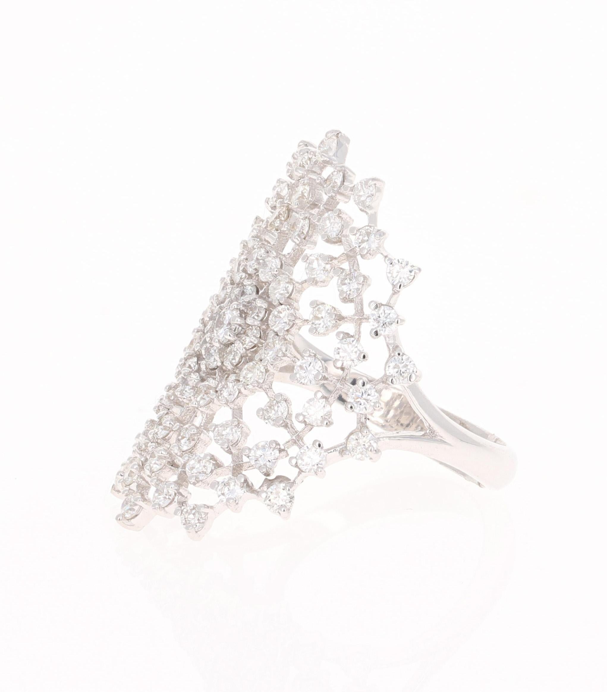 Contemporary 1.43 Carat Diamond 18 Karat White Gold Cocktail Ring For Sale
