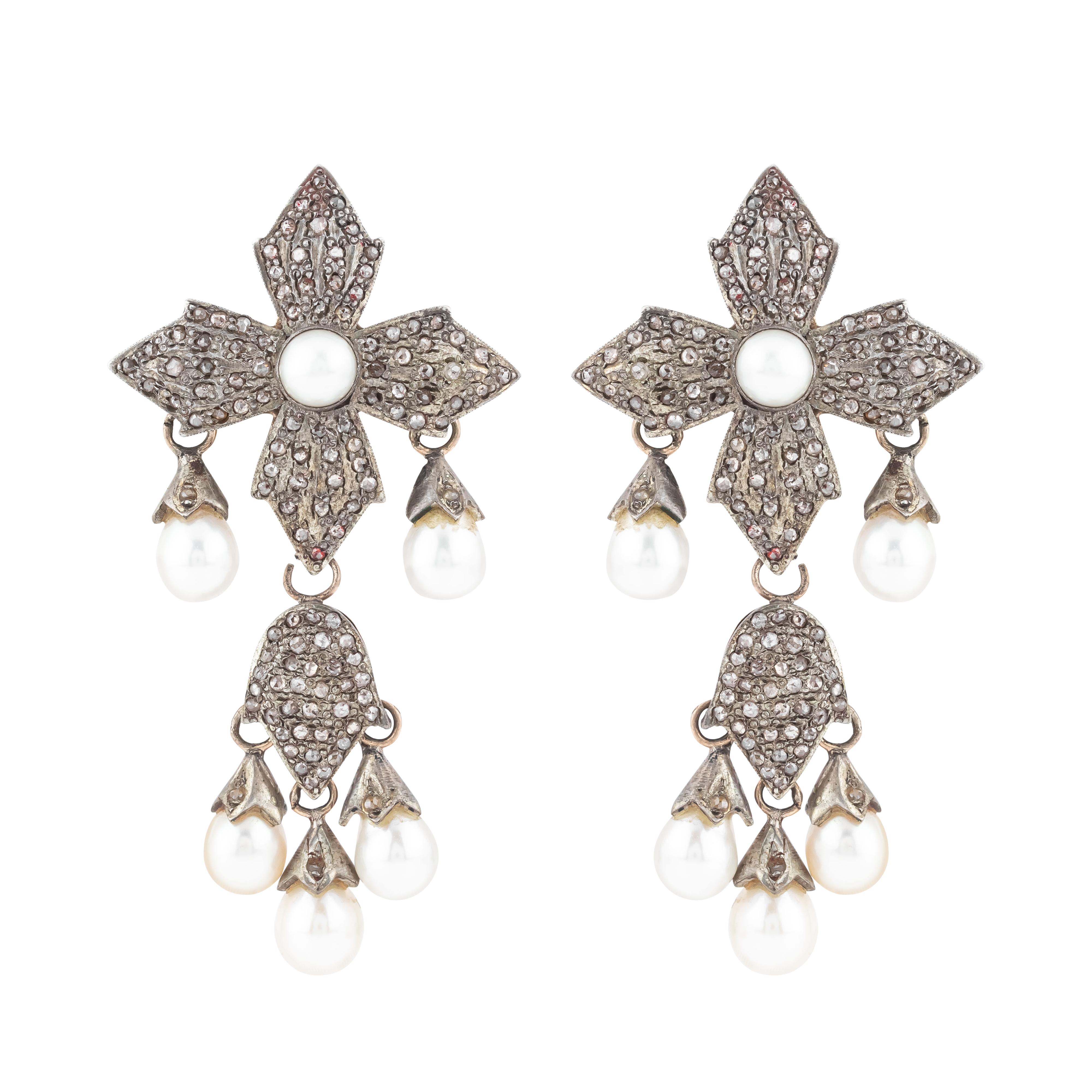 14.3 Carat Diamond and Pearl Dangle Earrings In New Condition For Sale In Jaipur, IN