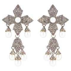 14.3 Carat Diamond and Pearl Dangle Earrings