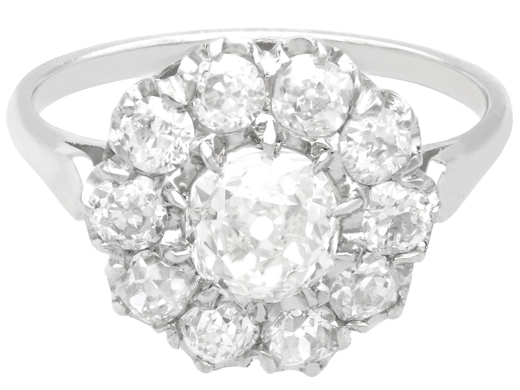 1,43 Karat Diamant und Platin Cluster-Ring im Zustand „Hervorragend“ im Angebot in Jesmond, Newcastle Upon Tyne