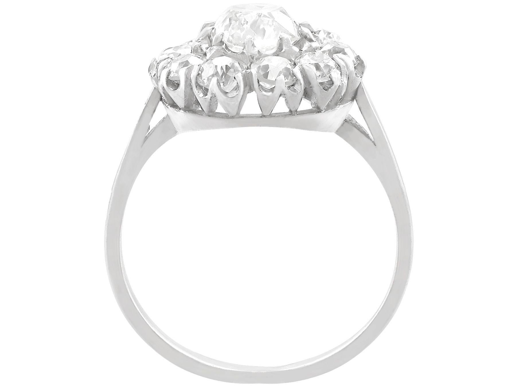 Women's 1.43 Carat Diamond and Platinum Cluster Ring For Sale