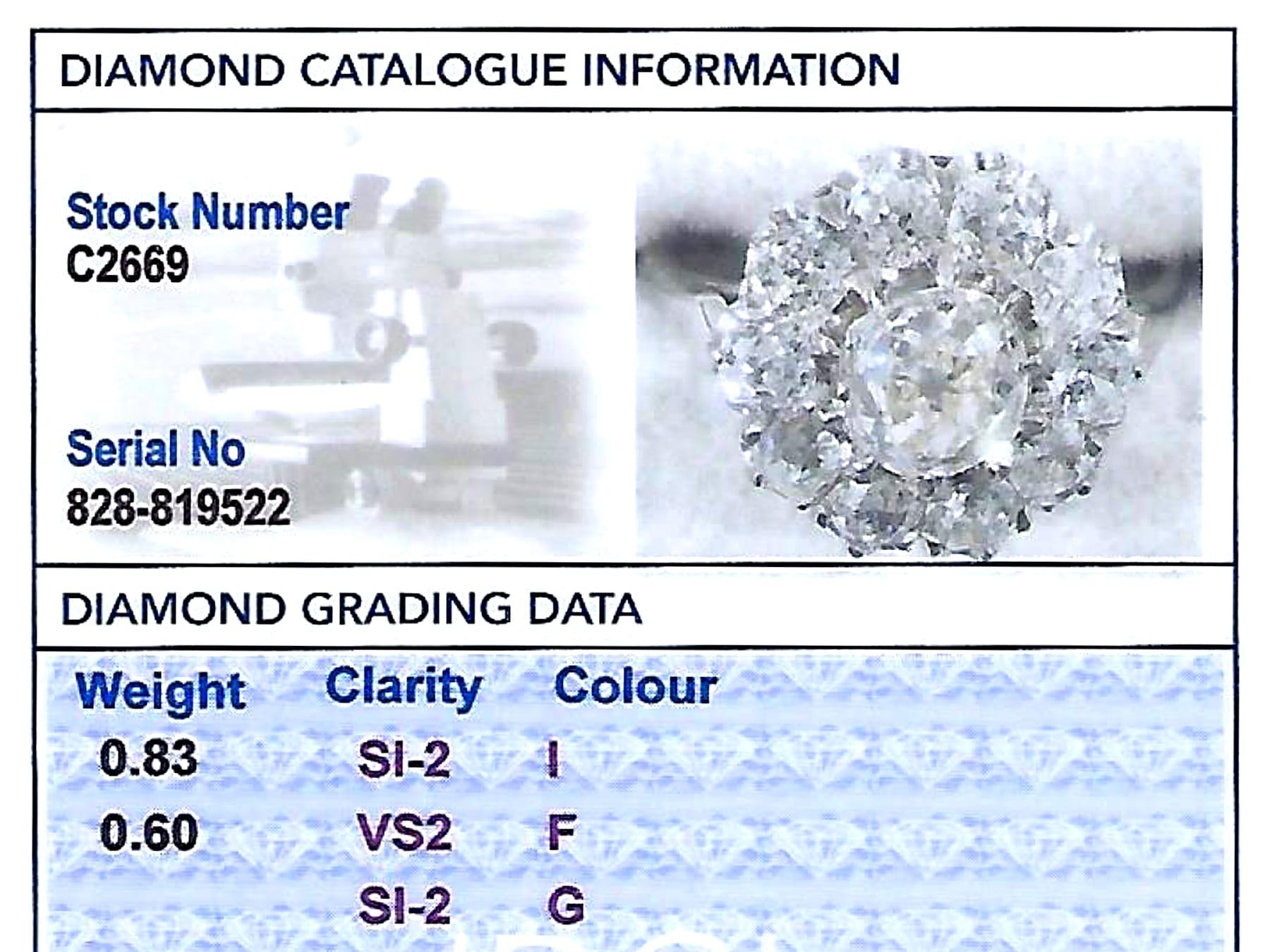 1.43 Carat Diamond and Platinum Cluster Ring For Sale 4