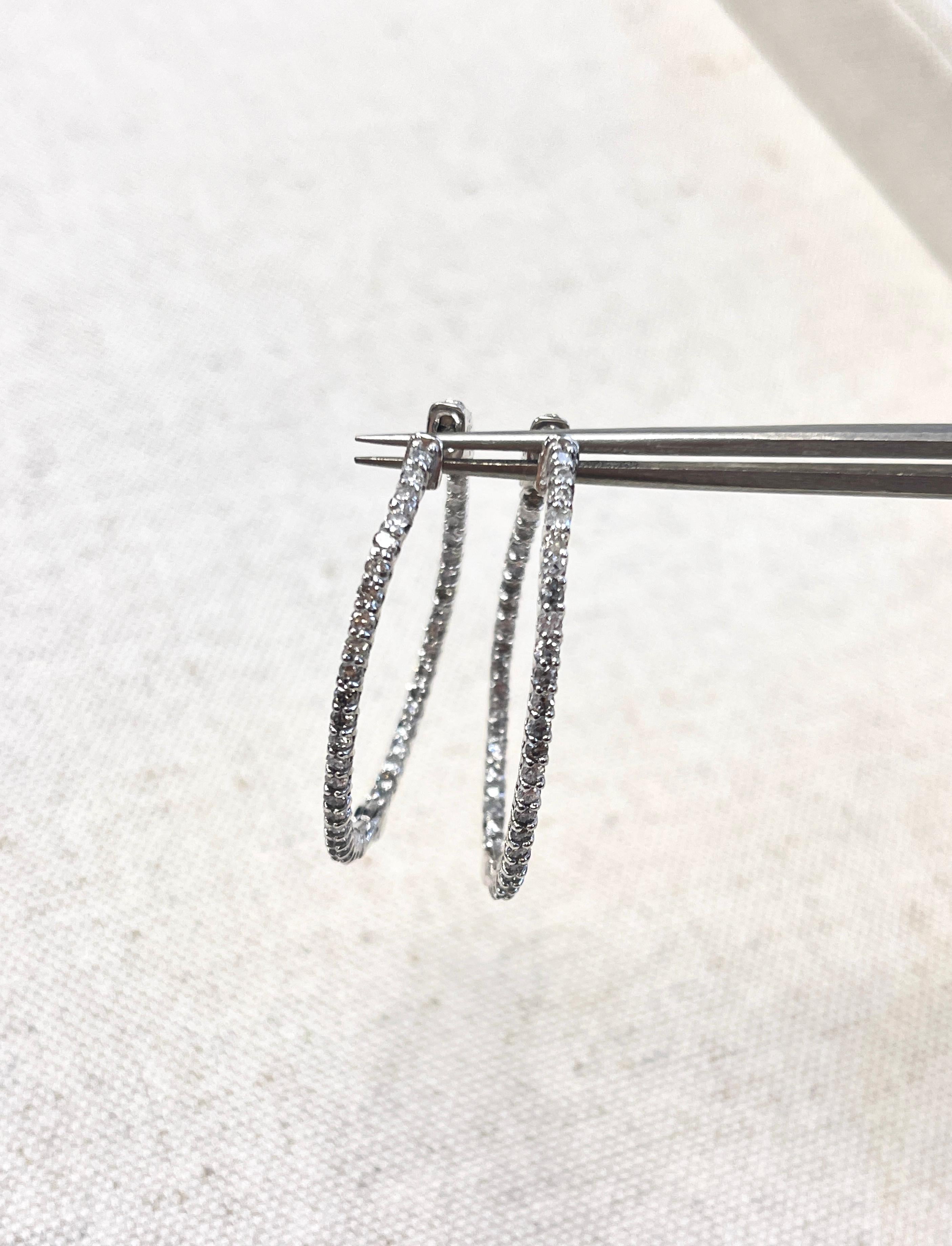 1.43 Carat Diamond Oval Hoops Earrings 14 Karat White Gold In New Condition In Great Neck, NY