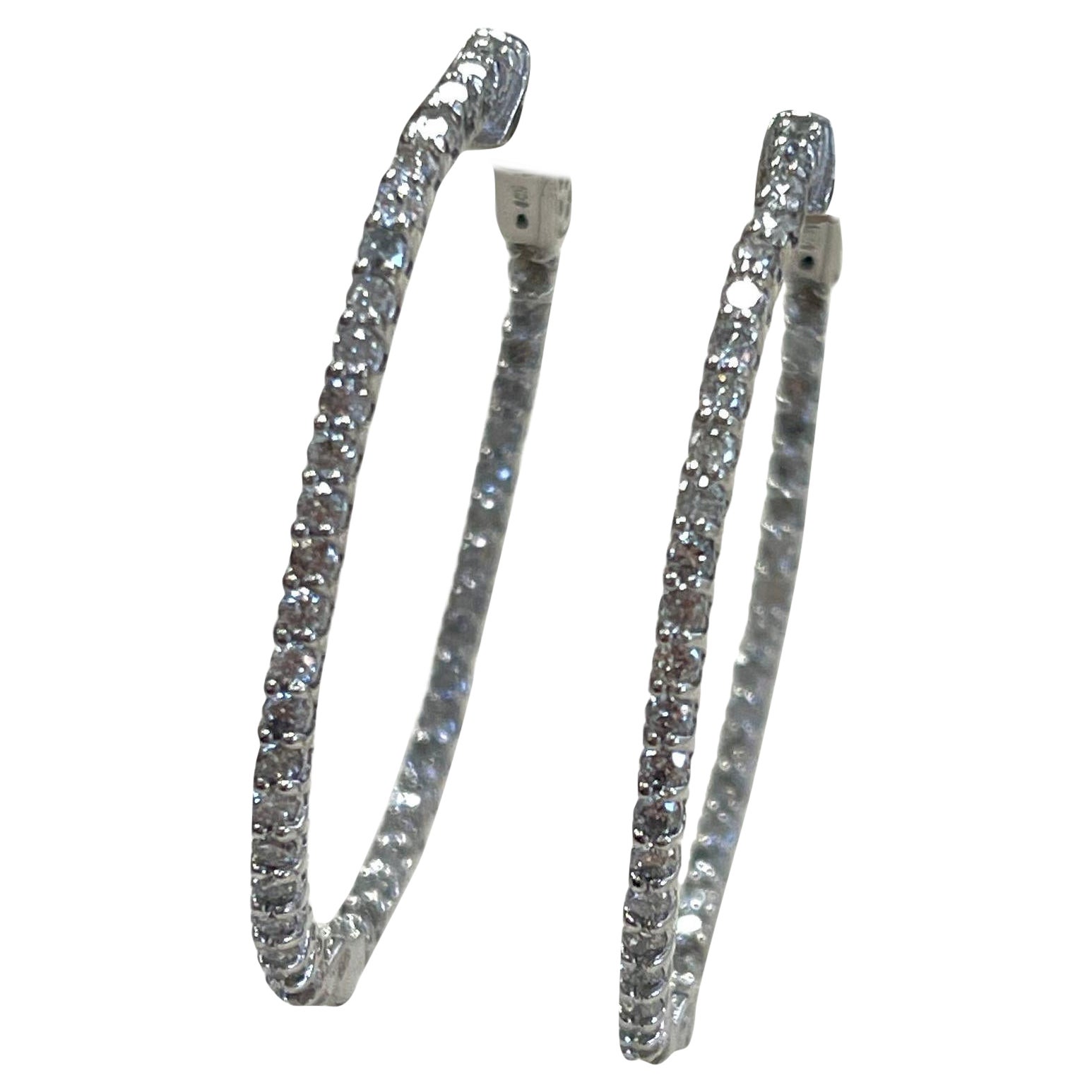 1.43 Carat Diamond Oval Hoops Earrings 14 Karat White Gold For Sale