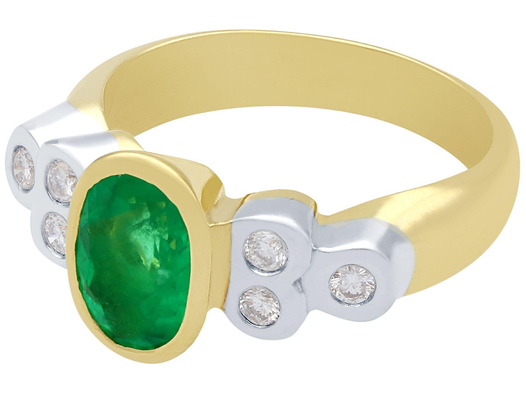 Oval Cut 1.43 Carat Emerald and Diamond Yellow Gold Cocktail Ring