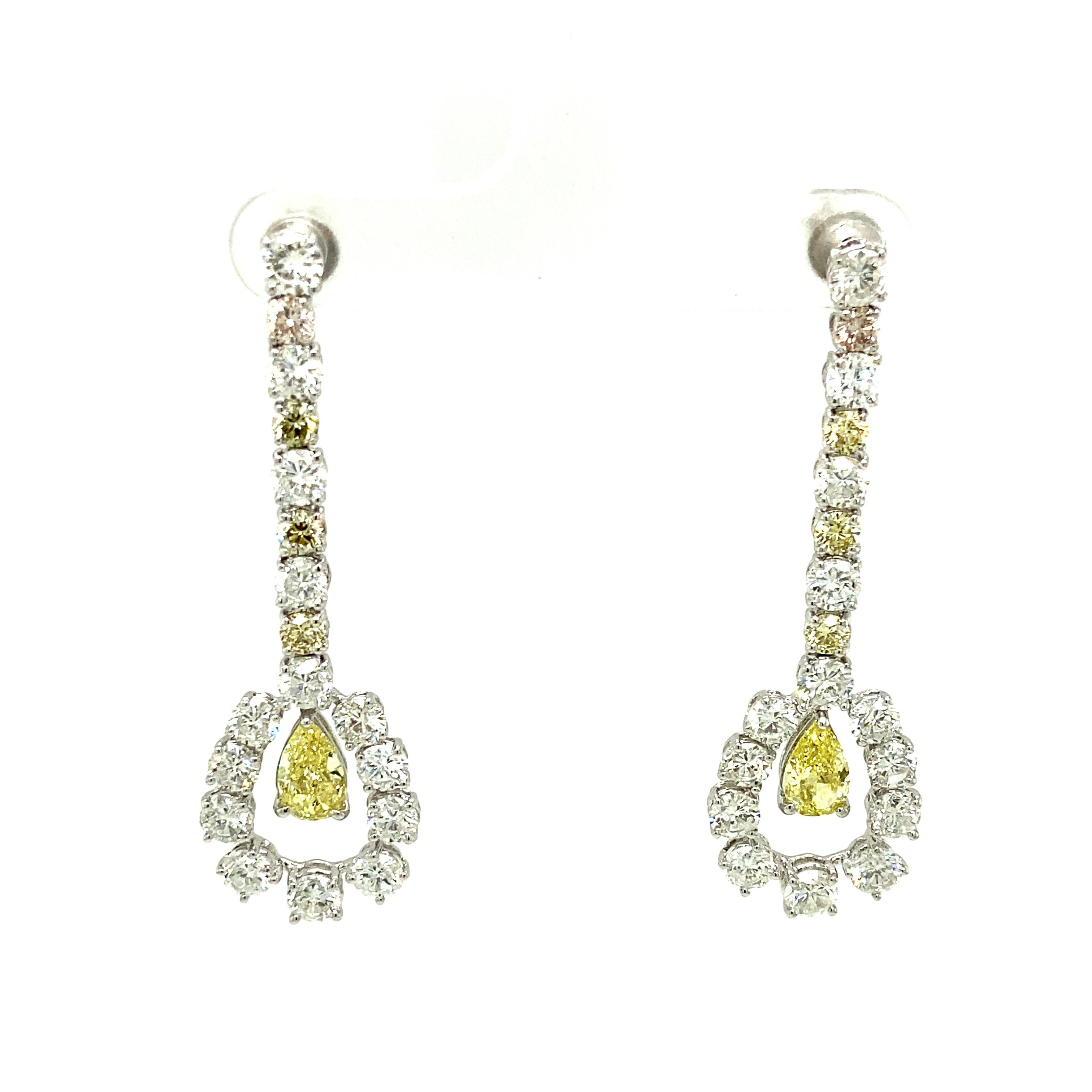 Contemporary 1.43 Carat GIA Certified Fancy Intense Yellow Diamonds and Diamond Gold Earrings For Sale