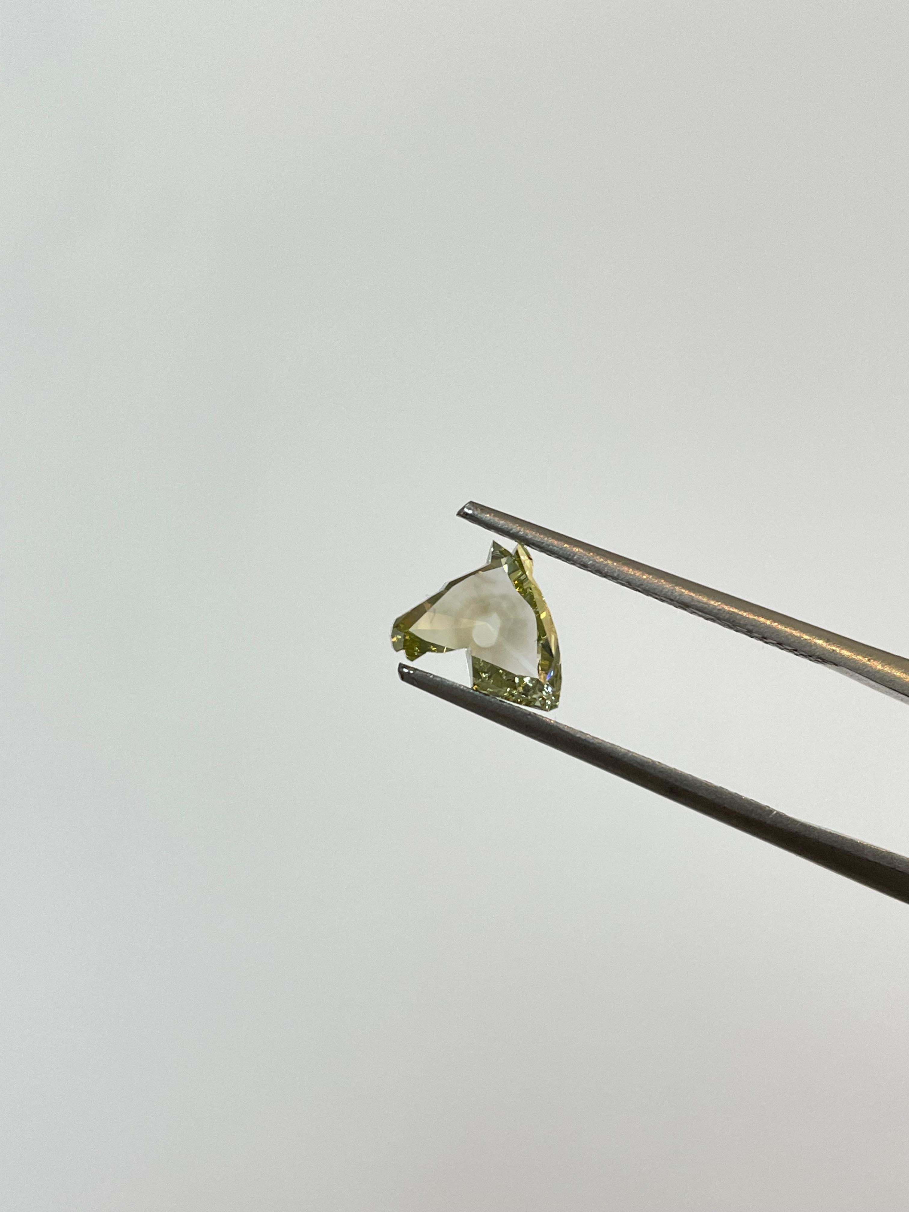 Mixed Cut 1.43 Carat Horse Brilliant Gia Certified Fancy Brownish Greenish Yellow SI2 For Sale