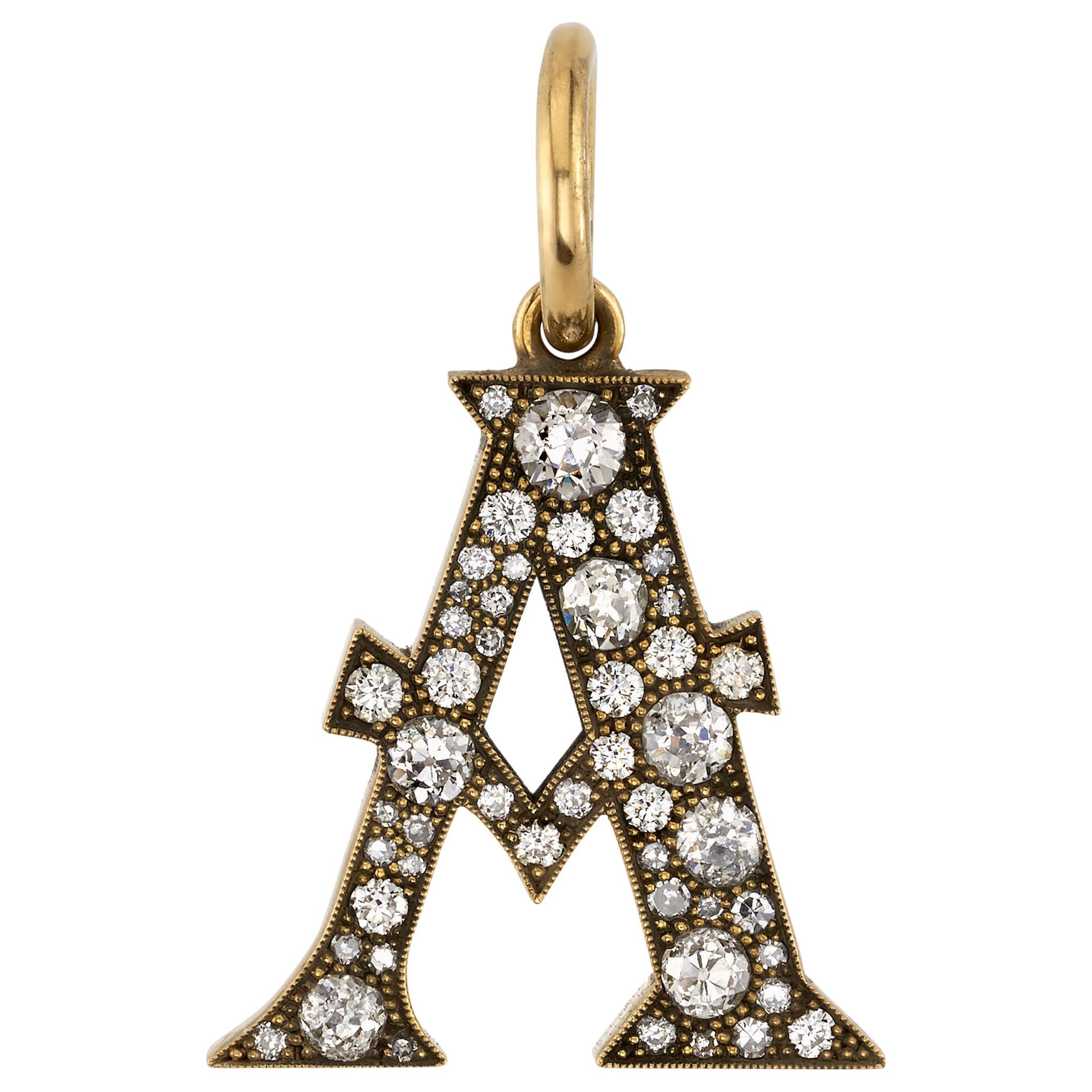 Handcrafted Letter "A" Cobblestone Diamond Pendant by Single Stone