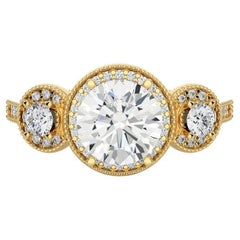 1.43 Carat Moissanite Yellow Gold Plated Three Stone Ring Mom Jewelry in Silver