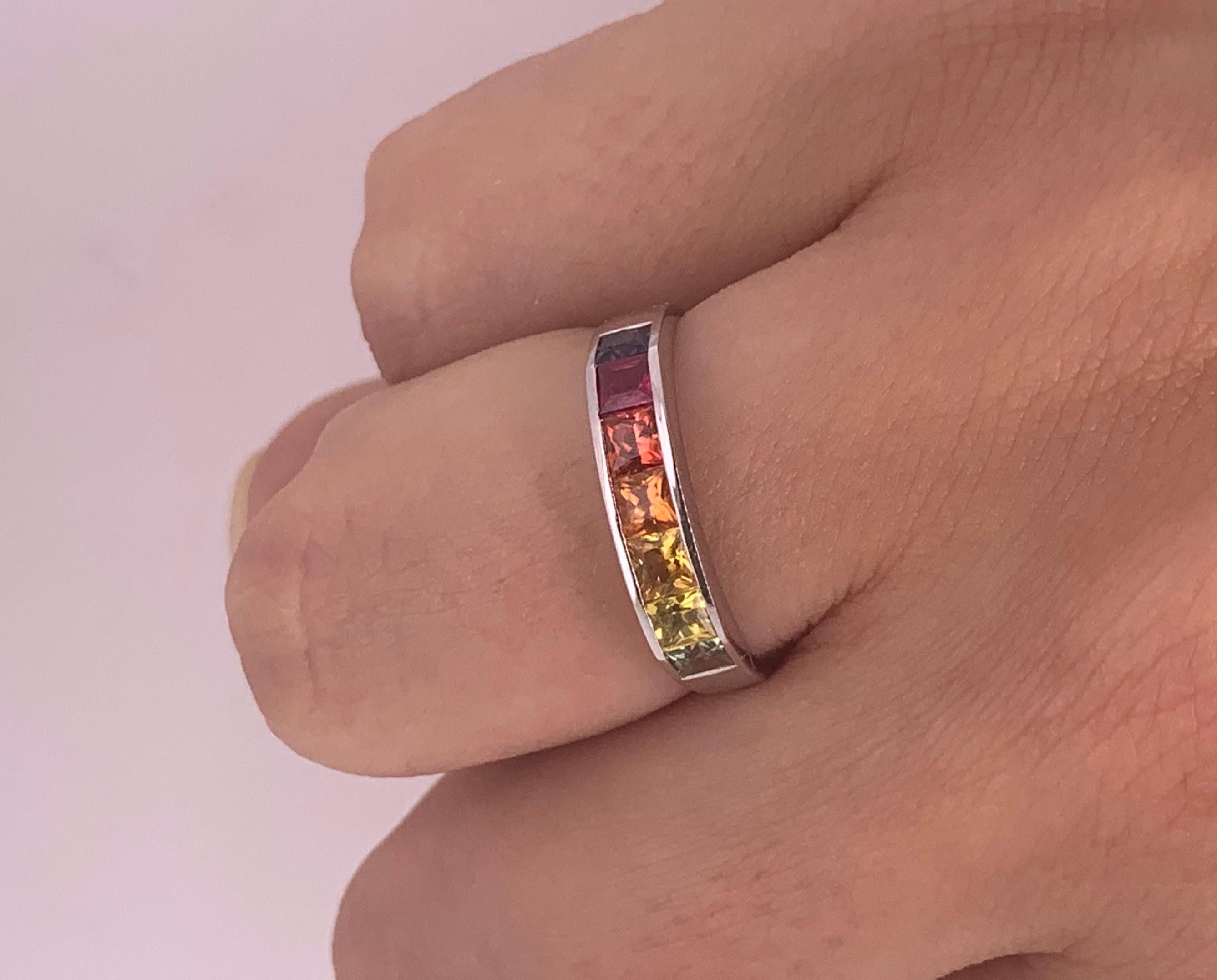 Contemporary 1.43 Carat Multi-Color Sapphire Rainbow Band Ring