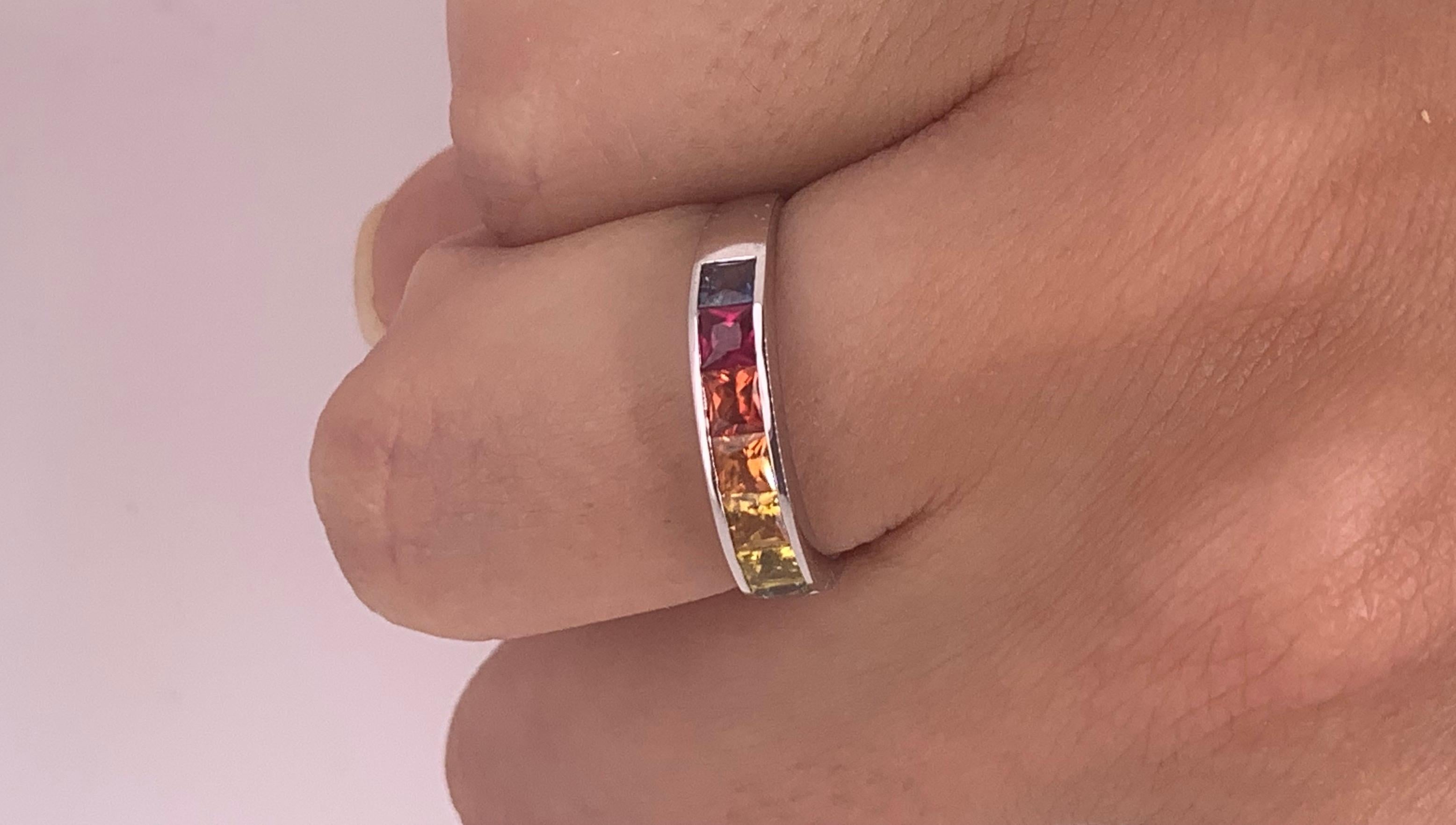 Princess Cut 1.43 Carat Multi-Color Sapphire Rainbow Band Ring