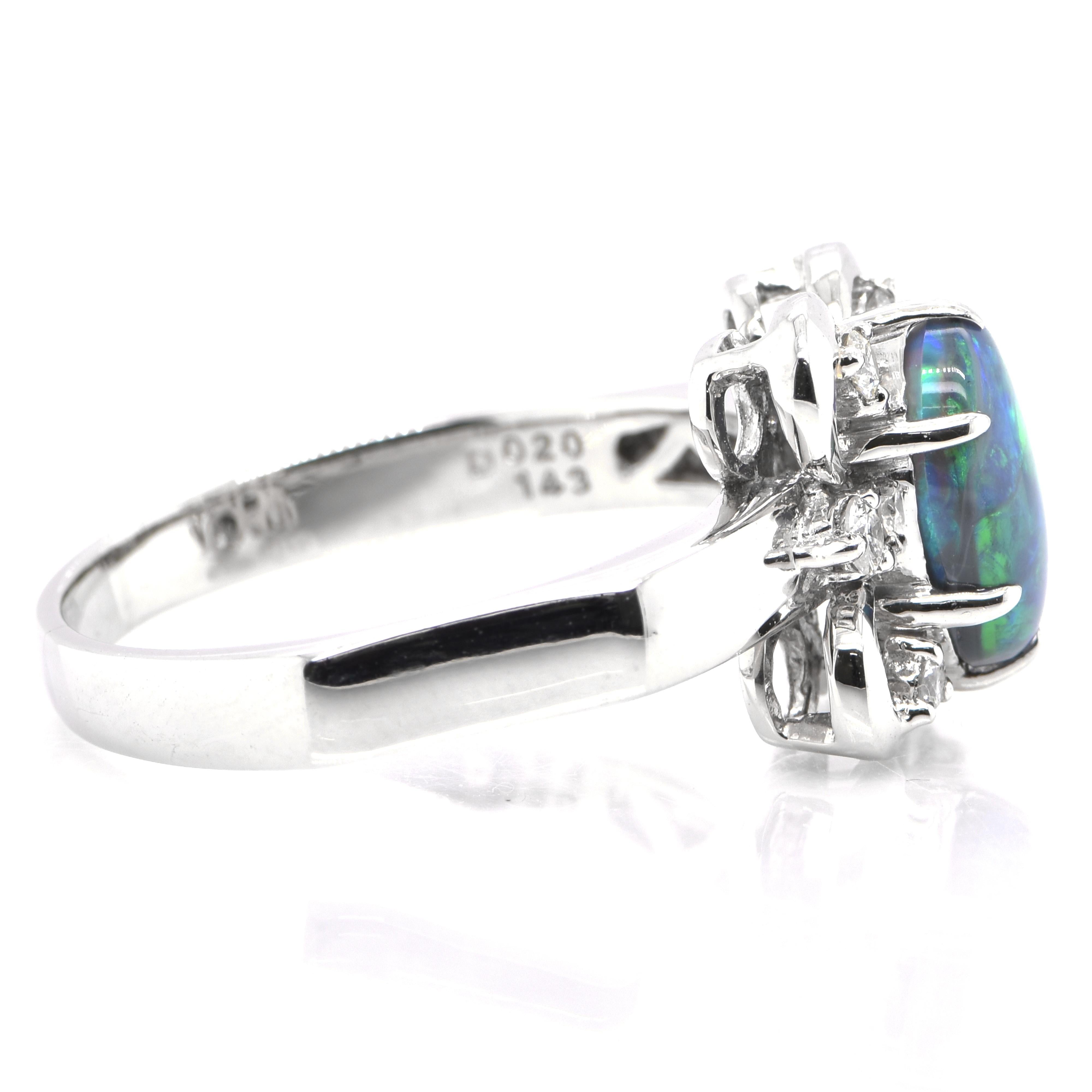1.43 Carat Natural Black Opal & Diamond Butterfly Cocktail Ring Set in Platinum In Excellent Condition In Tokyo, JP