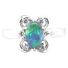 1.43 Carat Natural Black Opal & Diamond Butterfly Cocktail Ring Set in Platinum