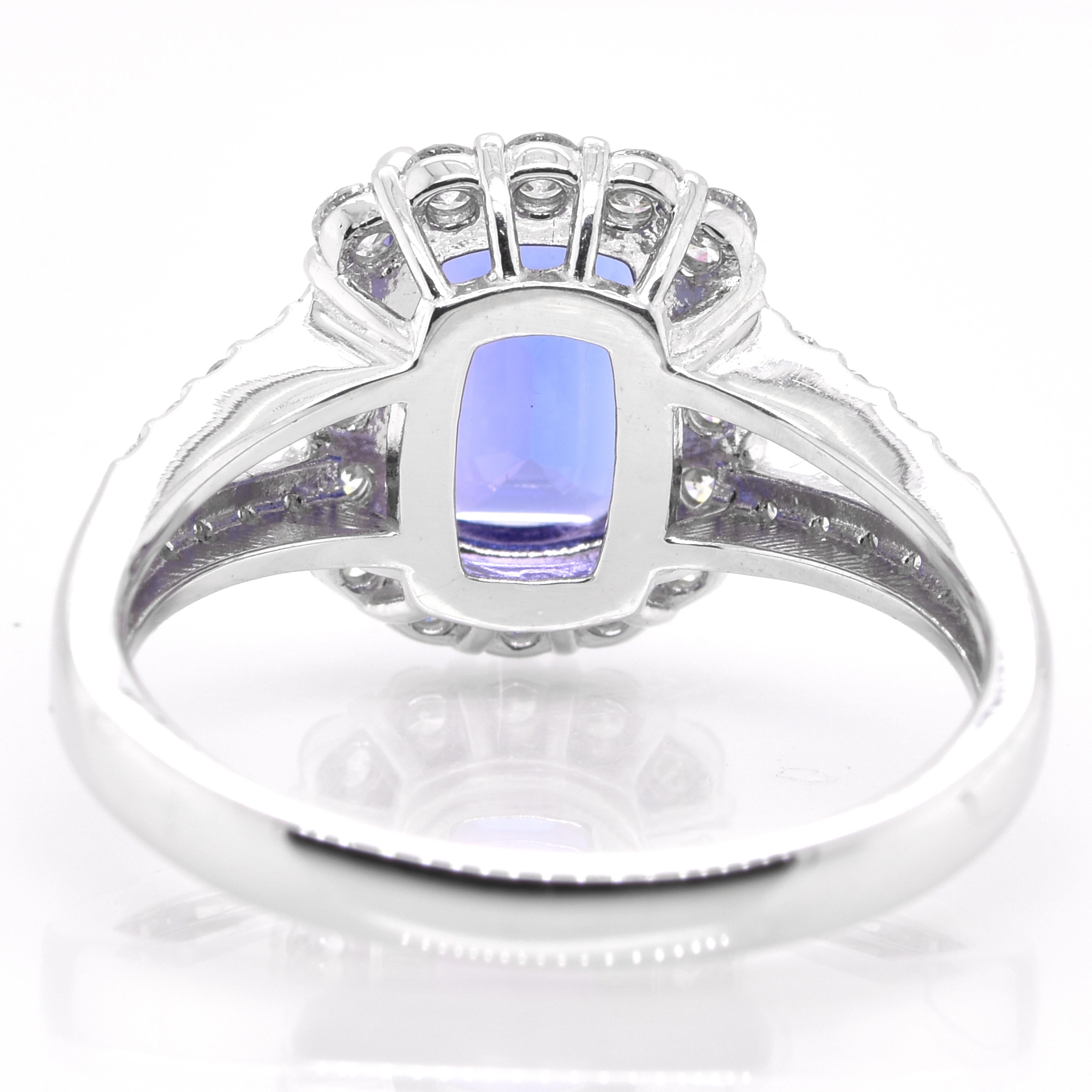 Modern 1.43 Carat Natural Octagon-Cut Tanzanite and Diamond Ring Set in Platinum