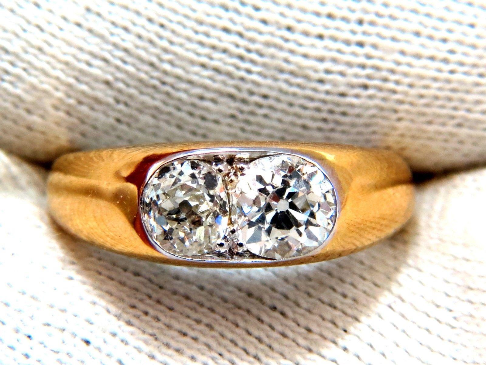 1.43 Carat Natural Old Mine Cut Diamonds Twin Solitaire Ring In New Condition In New York, NY