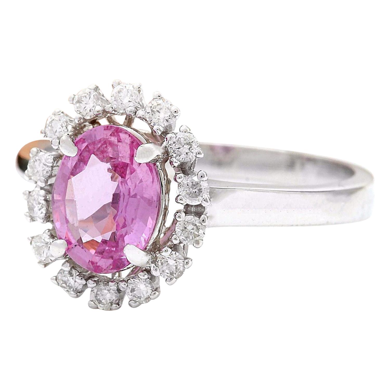 1.43 Carat Natural Sapphire 14K Solid White Gold Diamond Ring
 Item Type: Ring
 Item Style: Engagement
 Material: 14K White Gold
 Mainstone: Sapphire
 Stone Color: Pink
 Stone Weight: 1.23 Carat
 Stone Shape: Oval
 Stone Quantity: 1
 Stone
