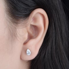 1.43 Carat Pear Cut Diamond Solitaire Stud Earrings 14 Karat White Gold Jewelry