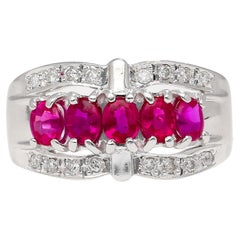1.43 Carat Pinkish Red Ruby and Diamond Cluster Platinum Dome Ring