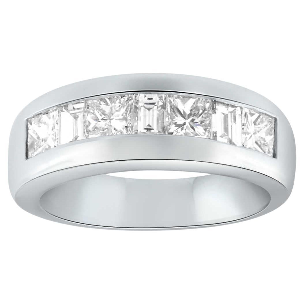 Bague en platine avec diamants taille princesse et baguette de 1,43 carat pour femmes