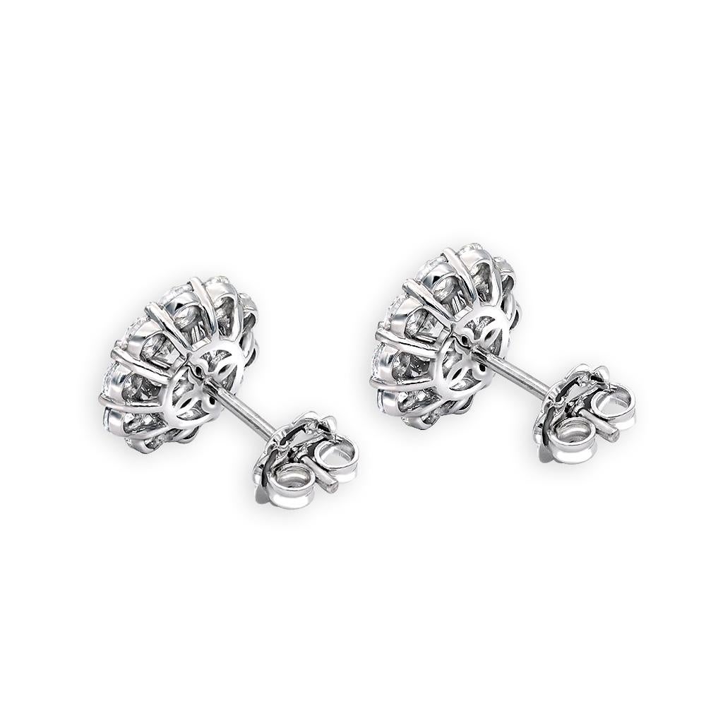 Round Cut 1.43 Carat Round Diamond Floral Cluster Halo Stud Earrings in 14kt White Gold