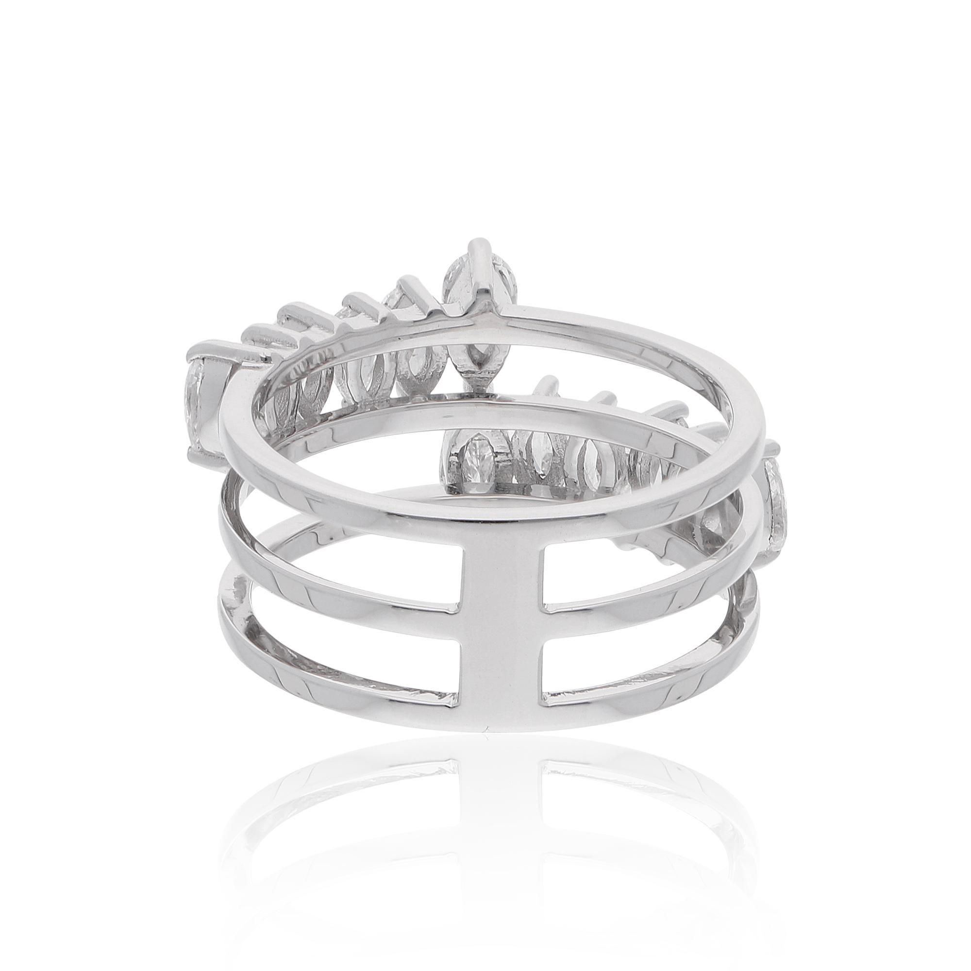 Moderno Anello a tre fasce con diamante a pera di 1,43 carati, purezza SI e colore HI, oro bianco 18 carati in vendita