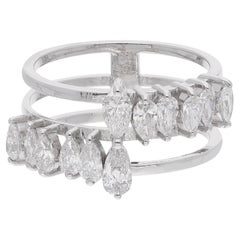 1.43 Carat SI Clarity HI Color Pear Diamond Three Band Ring 18 Karat White Gold