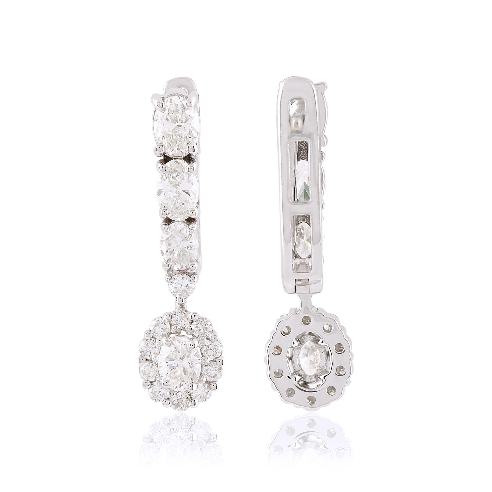 Moderno Orecchini a goccia ovali in oro bianco 14 carati da 1,43 carati SI/H con diamante, H. H. in vendita