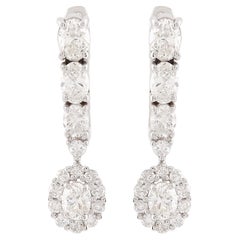 Orecchini a goccia ovali in oro bianco 18 carati da 1,43 carati SI/H con diamante, H. H.