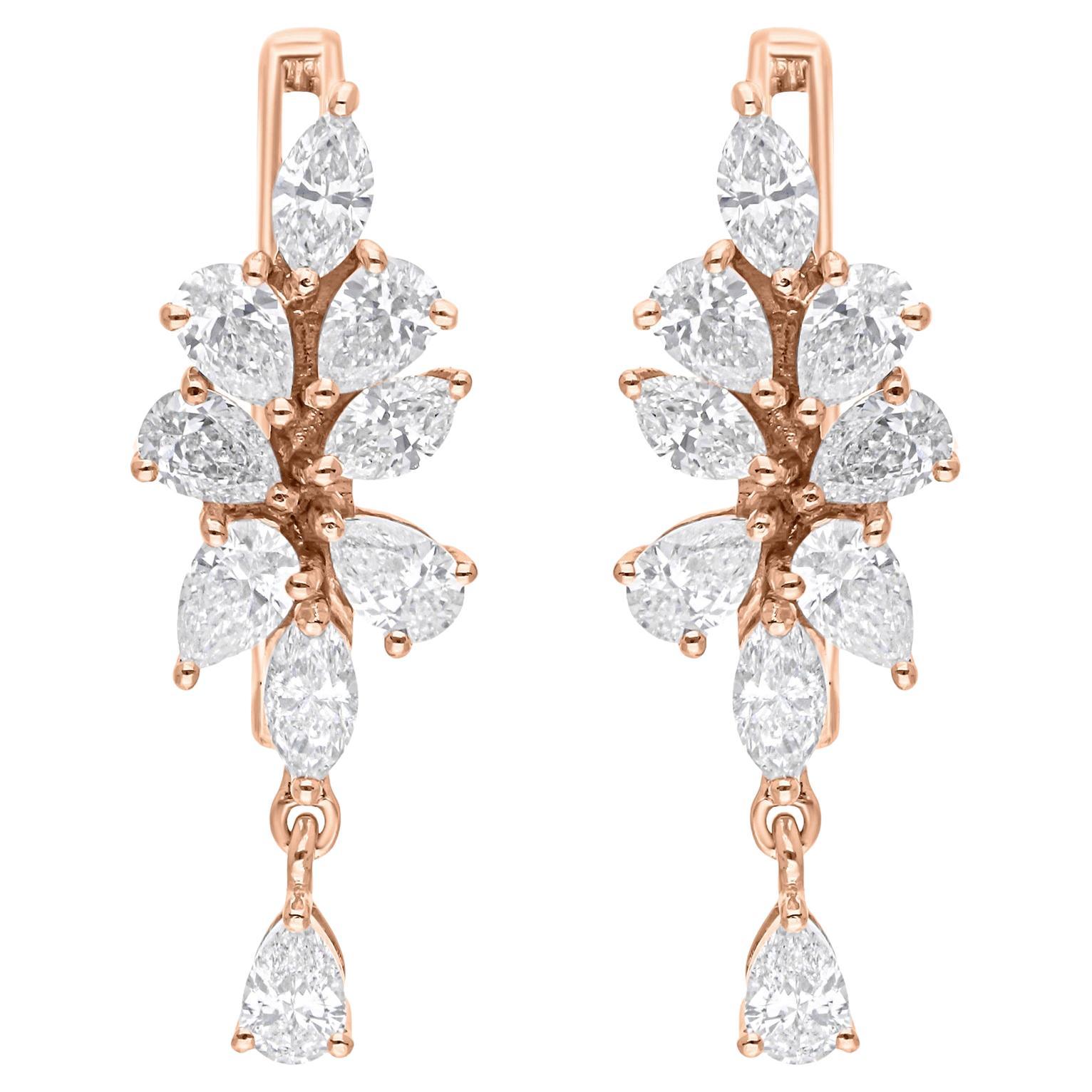 1.43 Carat SI/H Pear Brilliant Cut Diamond Dangle Earrings 14 Karat Rose Gold For Sale