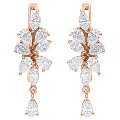 1.43 Carat SI/H Pear Brilliant Cut Diamond Dangle Earrings 14 Karat Rose Gold