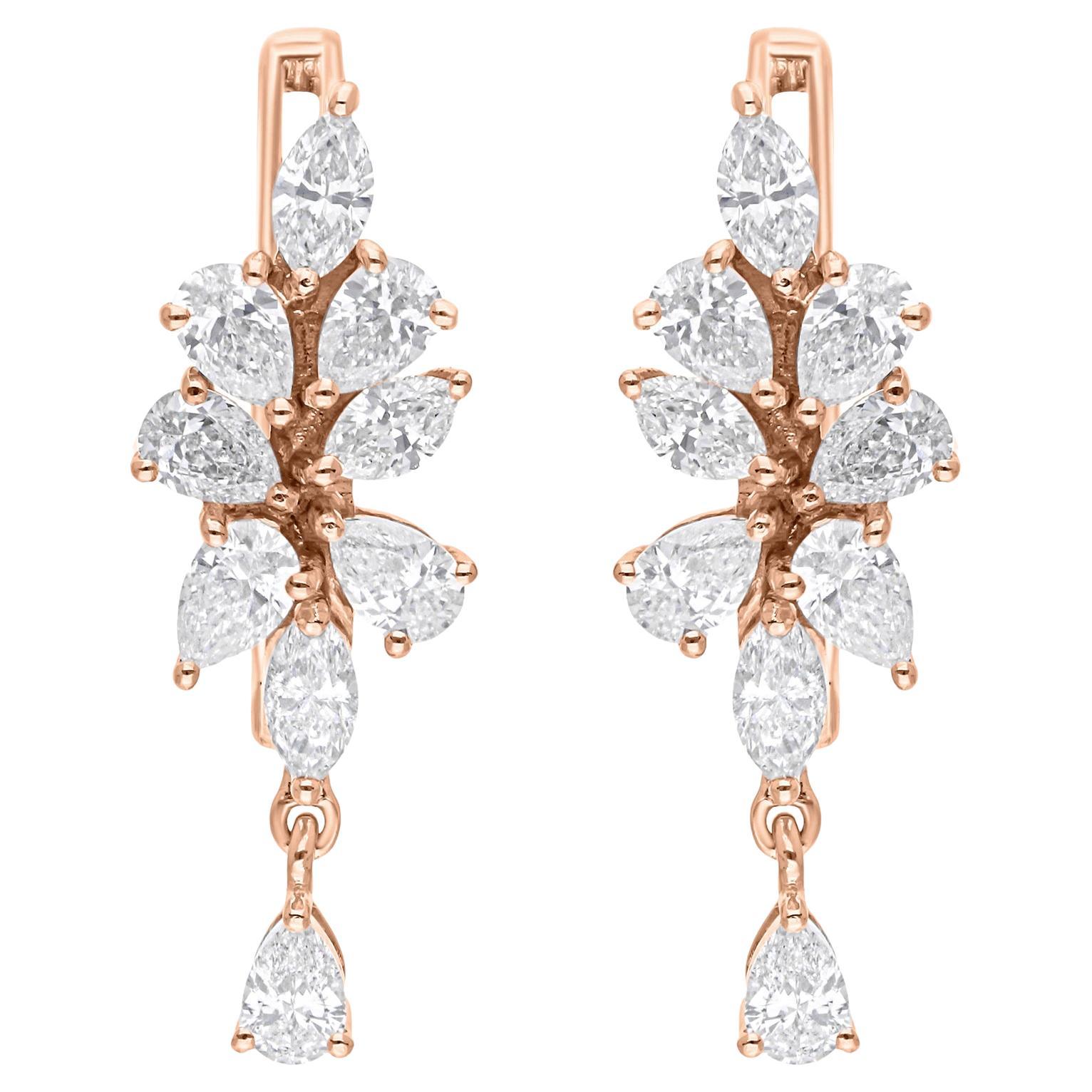 Pendientes colgantes de diamantes talla pera brillante SI/H de 1,43 quilates y oro rosa de 14 quilates