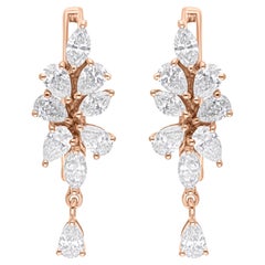 1.43 Carat SI/H Pear Brilliant Cut Diamond Dangle Earrings 14 Karat Rose Gold