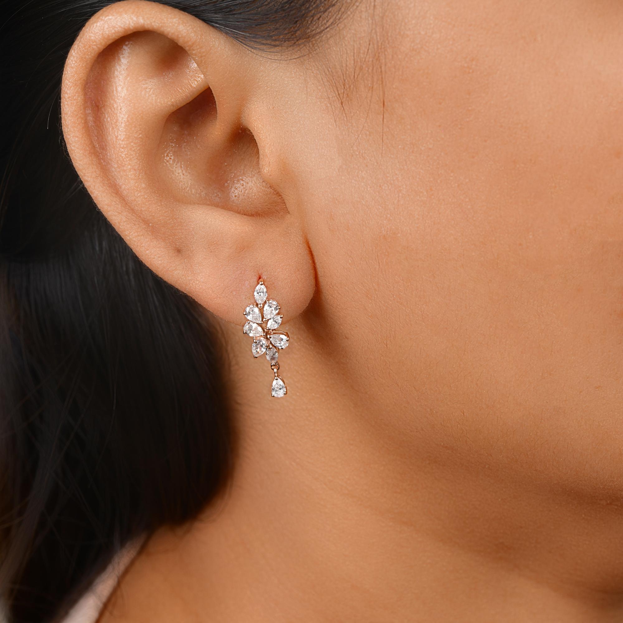 Modern 1.43 Carat SI/H Pear Brilliant Cut Diamond Dangle Earrings 18 Karat Rose Gold For Sale