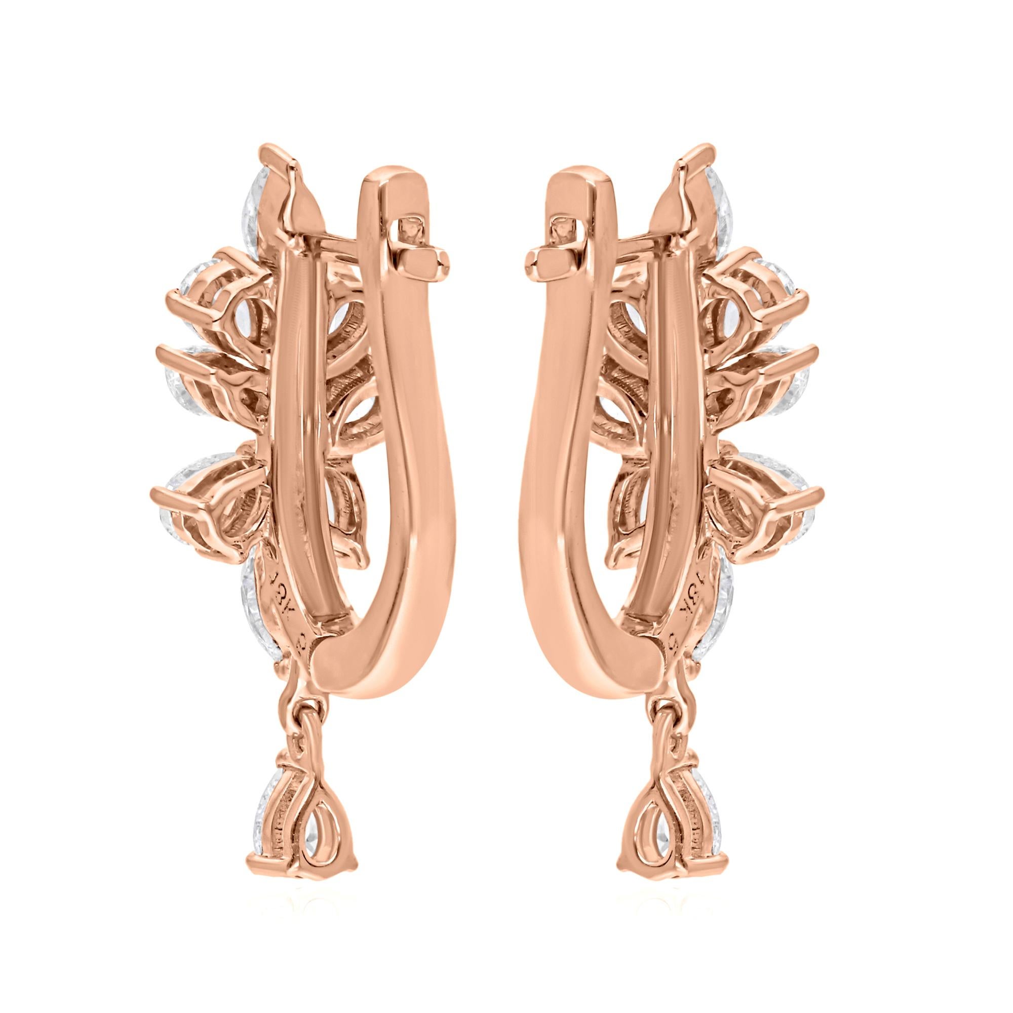 Pear Cut 1.43 Carat SI/H Pear Brilliant Cut Diamond Dangle Earrings 18 Karat Rose Gold For Sale