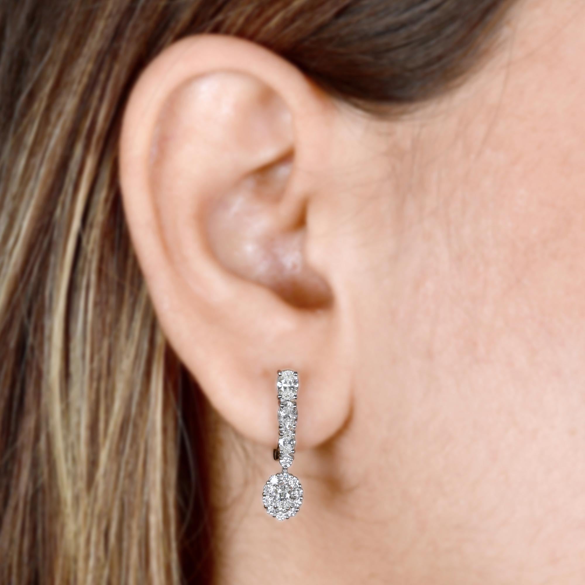 Modern 1.43 Carat SI/HI Oval Diamond Lever Back Earrings 18 Karat White Gold Jewelry For Sale